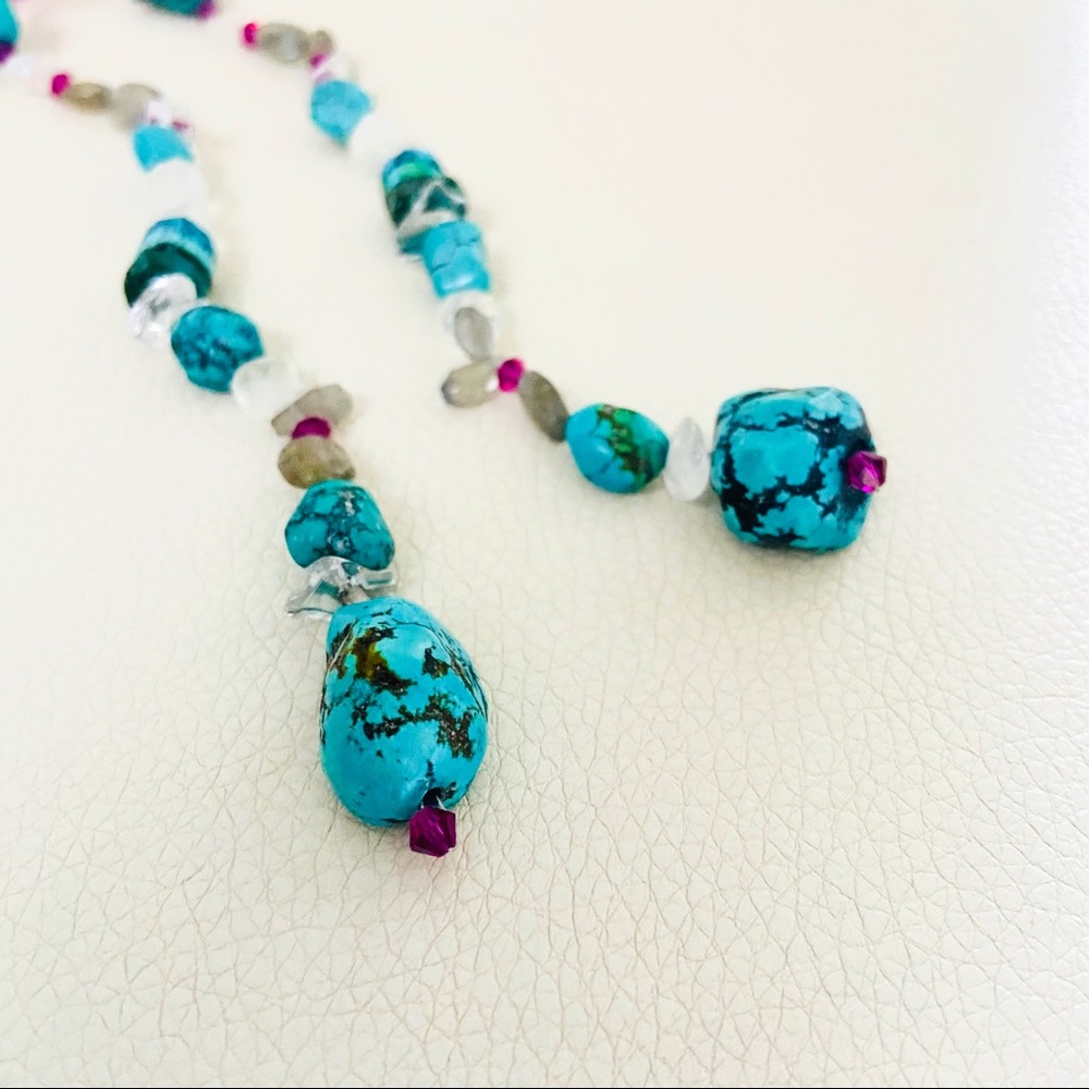 NWT Real Turquoise Rock Crystal Moonstone Lariat